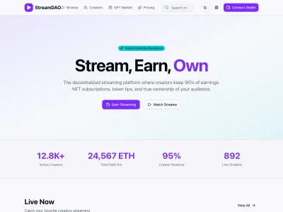 StreamDAO Web3 streaming platform with NFT integration