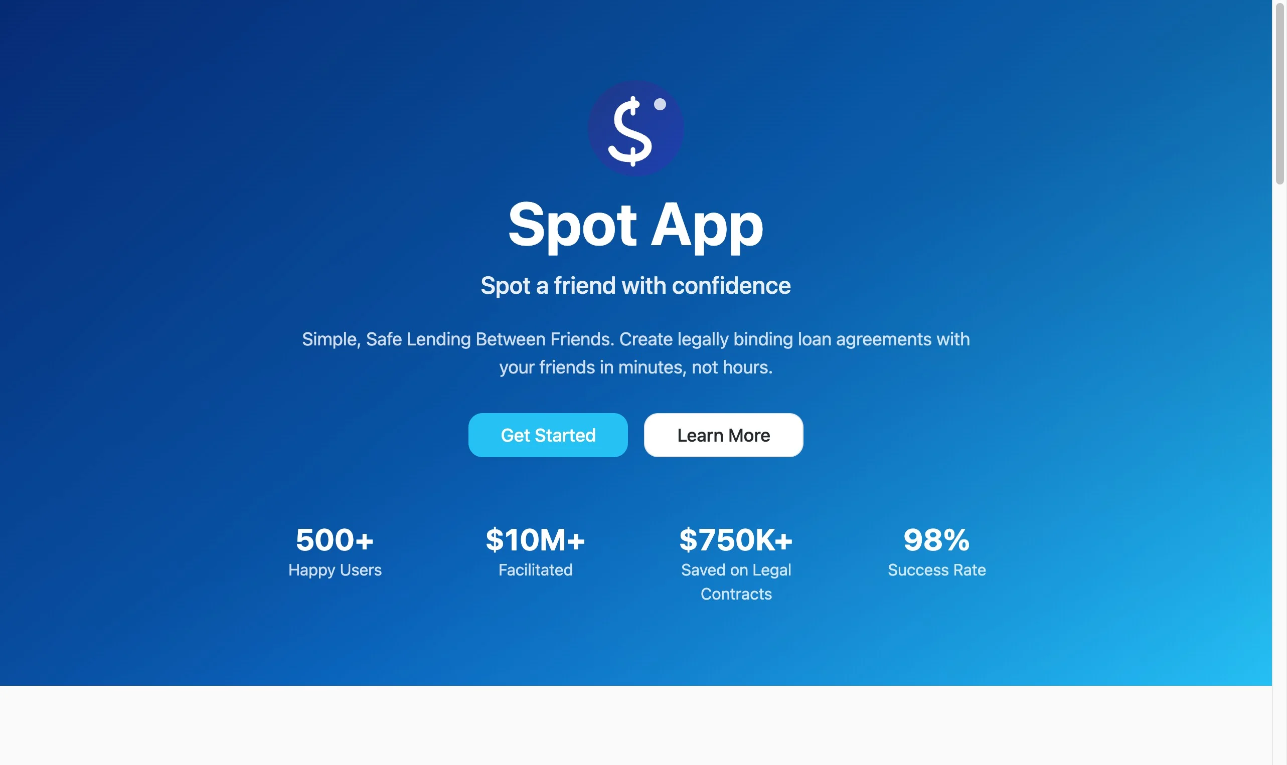Spot App peer-to-peer lending platform with legal contracts